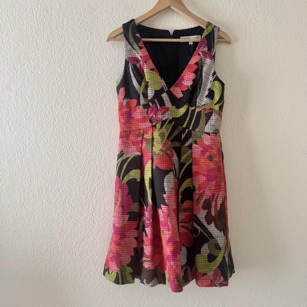 Trina Turk Textured Short Fit and Flare Floral Dress